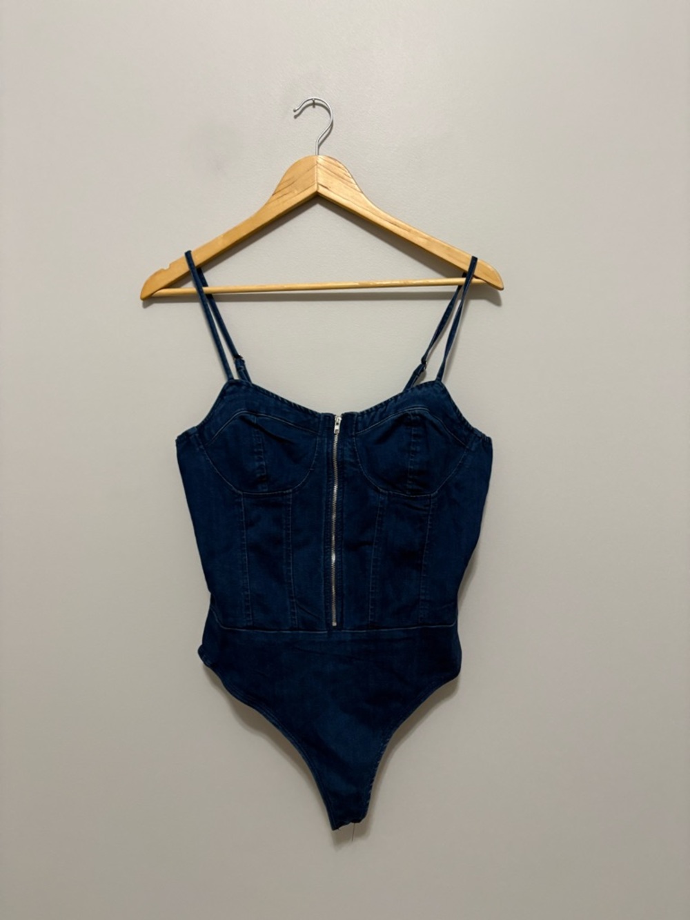 Date Night Sexywear Streetwear Dark Blue Denim Zip-Front One Piece Bodysuit